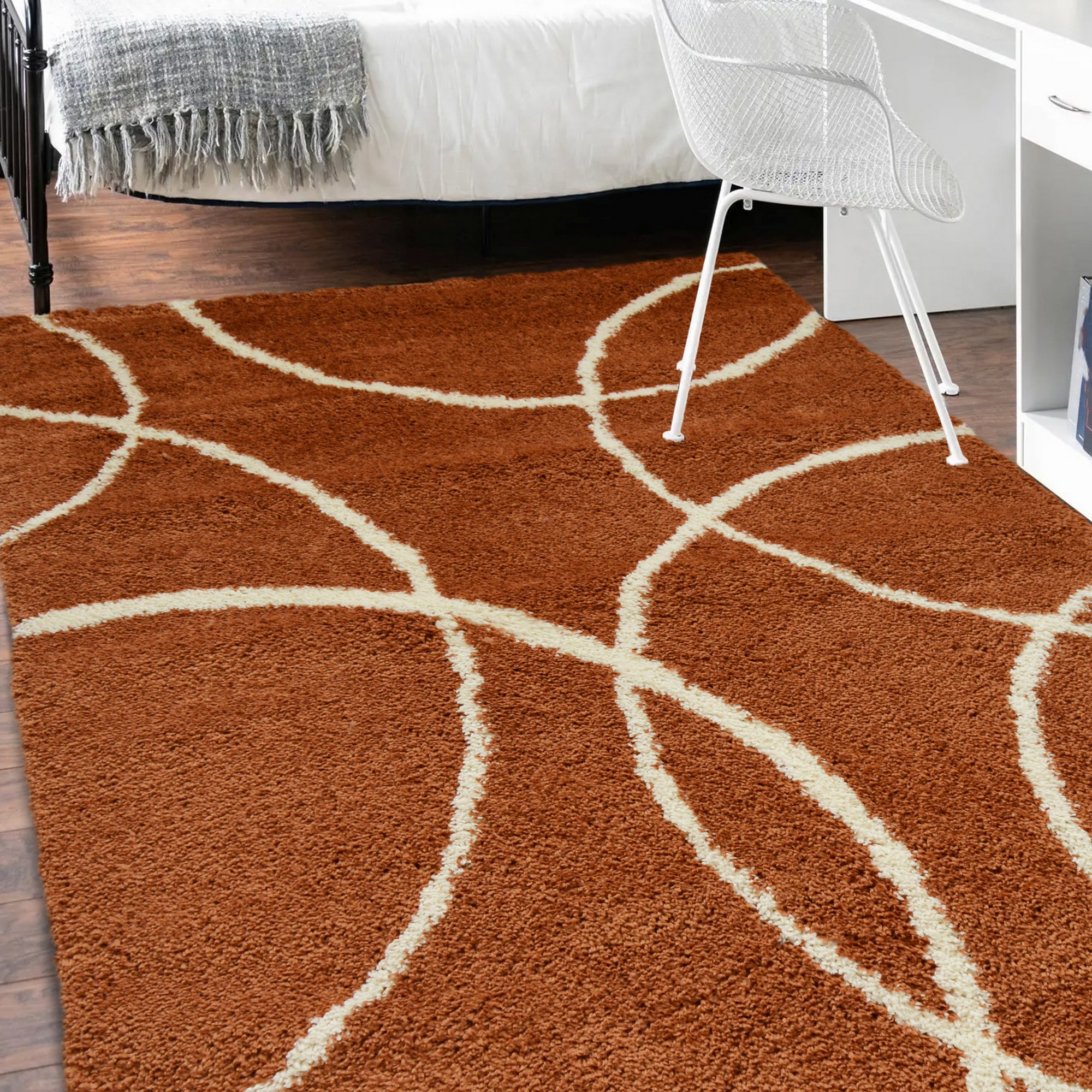 Snug Bubbles Shaggy Geometric Rugs In Terracotta Orange